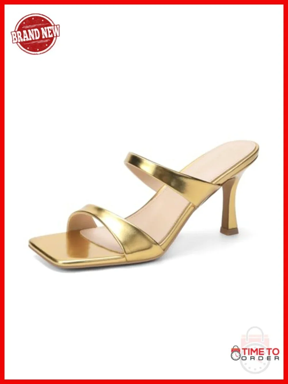 Kitten Heel Slip On Mule Sandals Square Toe Double Strap
